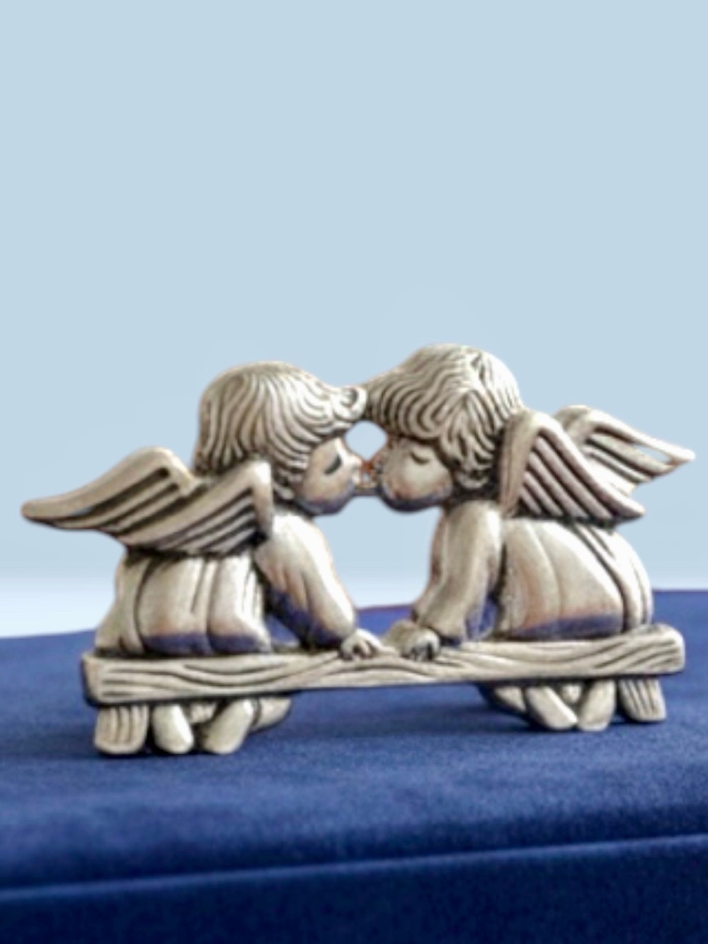 Vintage Kissing Angels Brooch Brooch/ Pendant Signed BEST Silver Tone